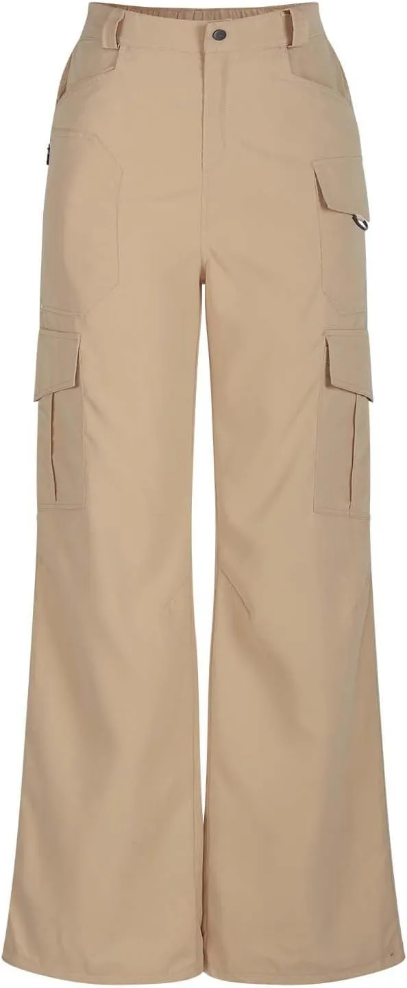 Women Dressy Cargo Pants Button High Waist Wide Leg Work Pant Lightweight Casual Outdoor Hiking Trouser with Pockets