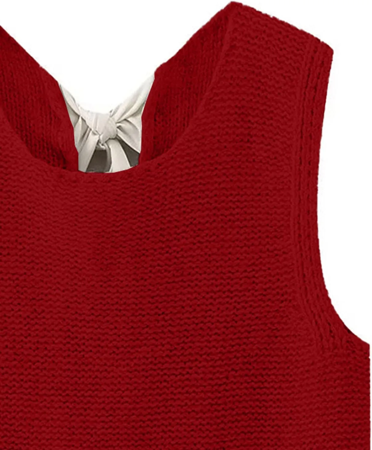 Women Knit Waistcoat Bow Tie Open Back Sweater Vest Top Slim Fit Casual Crop Cardigan Sleeveless Pullover