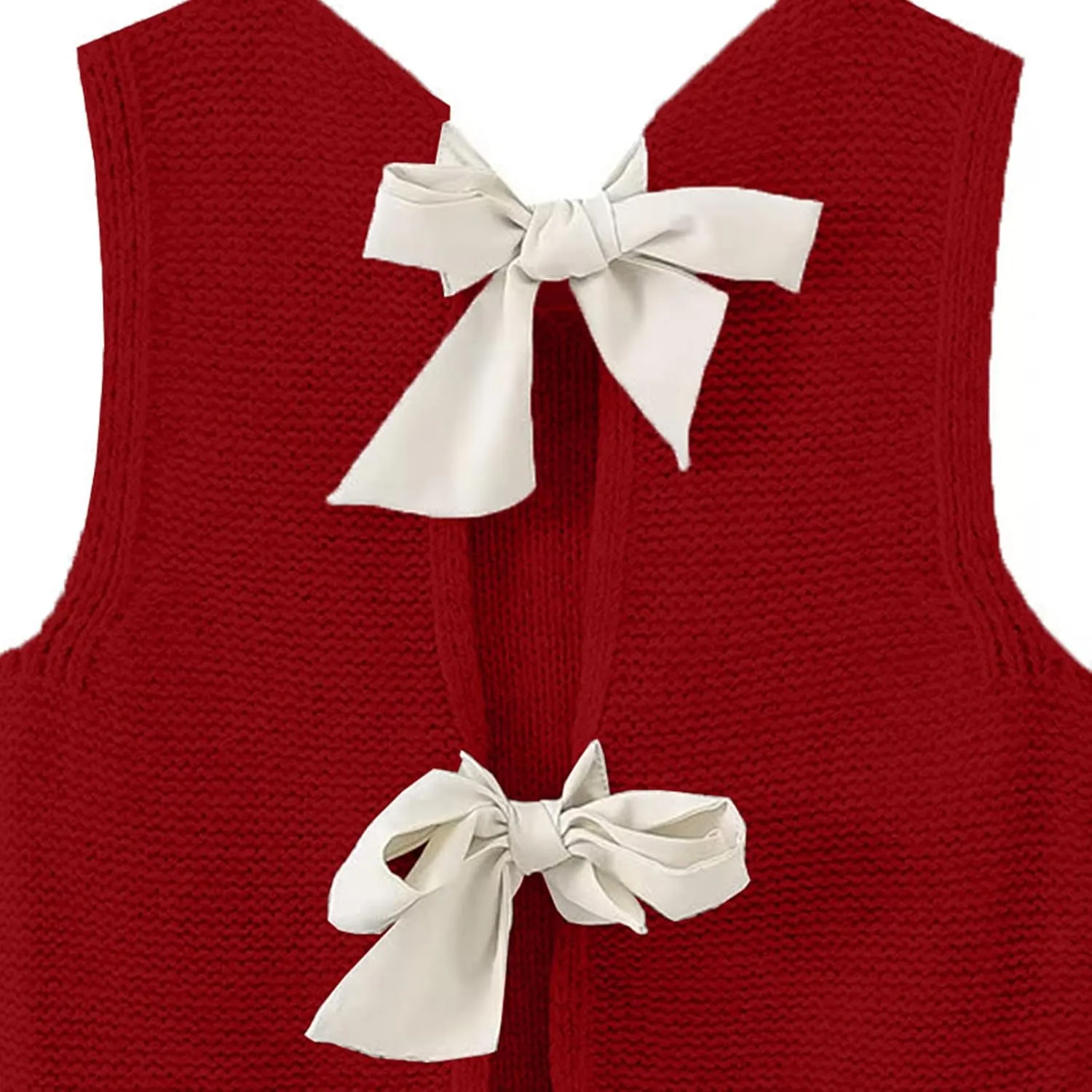 Women Knit Waistcoat Bow Tie Open Back Sweater Vest Top Slim Fit Casual Crop Cardigan Sleeveless Pullover