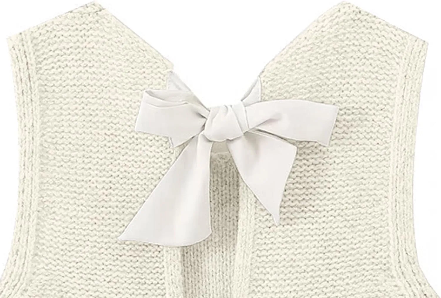 Women Knit Waistcoat Bow Tie Open Back Sweater Vest Top Slim Fit Casual Crop Cardigan Sleeveless Pullover
