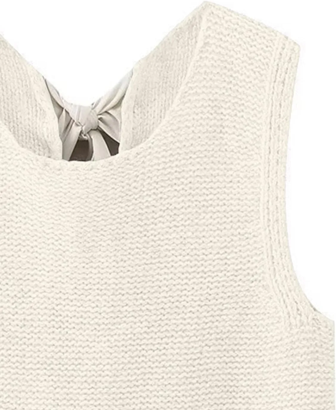 Women Knit Waistcoat Bow Tie Open Back Sweater Vest Top Slim Fit Casual Crop Cardigan Sleeveless Pullover