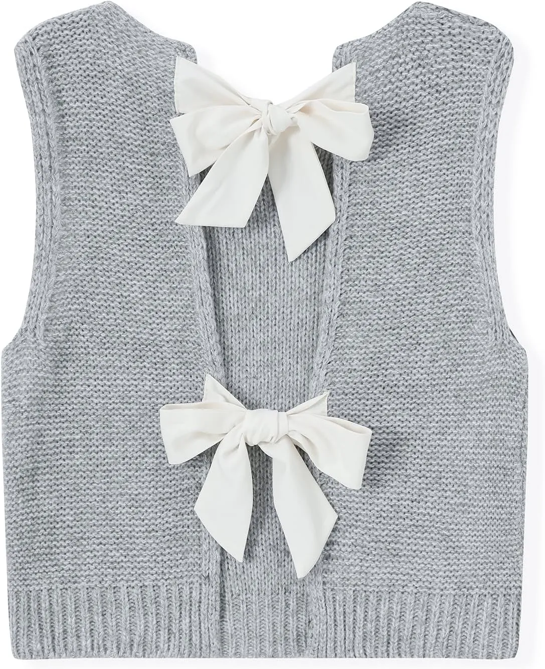 Women Knit Waistcoat Bow Tie Open Back Sweater Vest Top Slim Fit Casual Crop Cardigan Sleeveless Pullover
