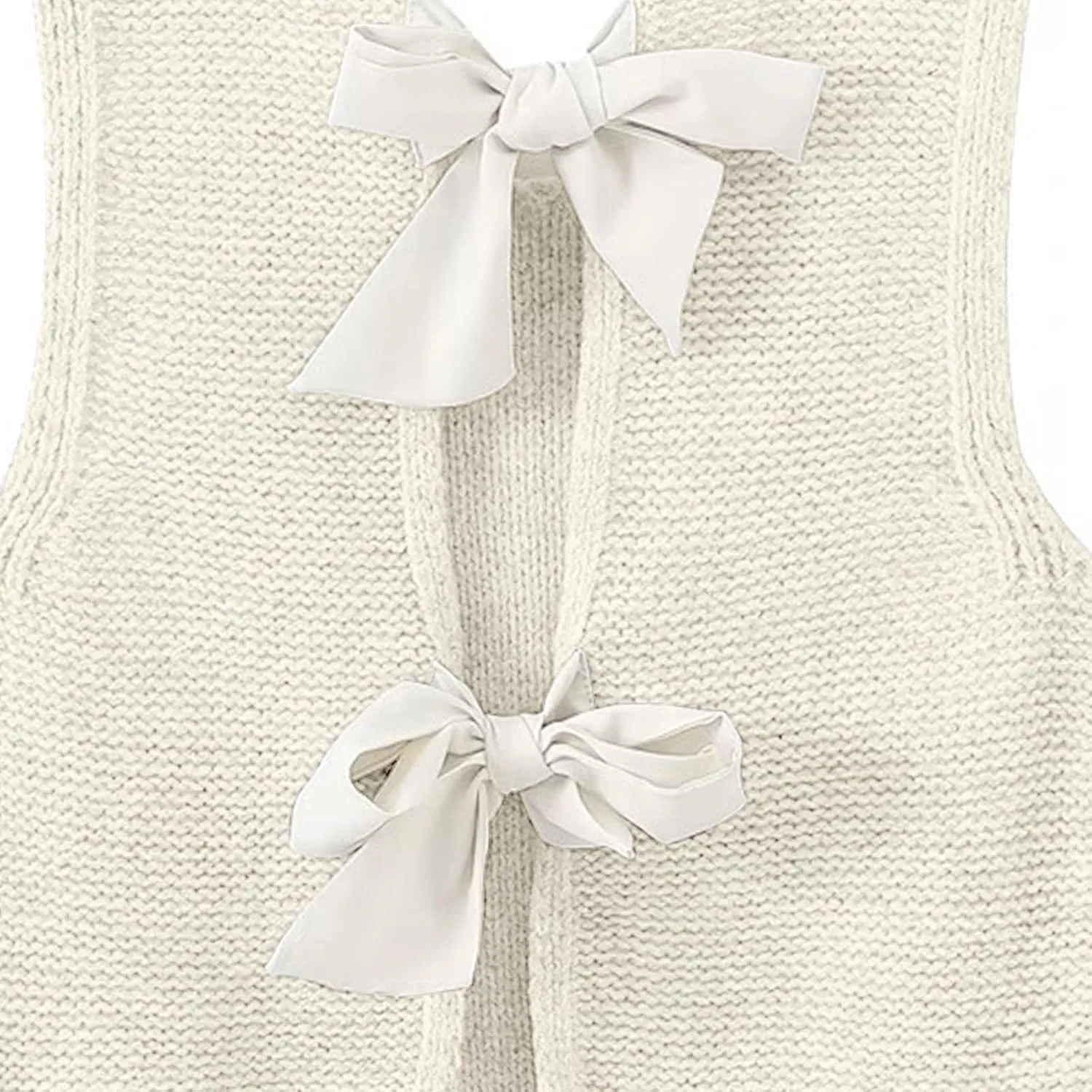 Women Knit Waistcoat Bow Tie Open Back Sweater Vest Top Slim Fit Casual Crop Cardigan Sleeveless Pullover
