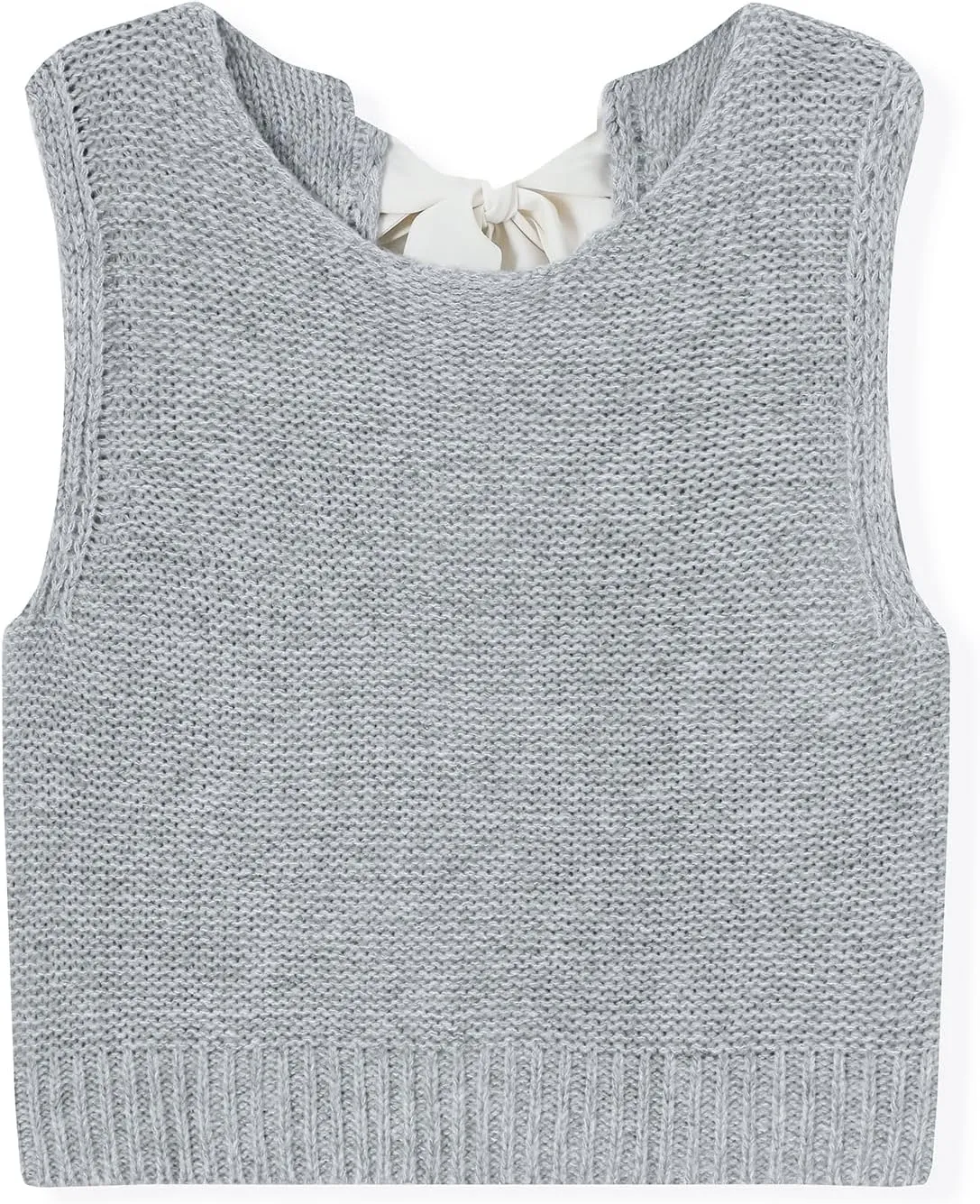 Women Knit Waistcoat Bow Tie Open Back Sweater Vest Top Slim Fit Casual Crop Cardigan Sleeveless Pullover