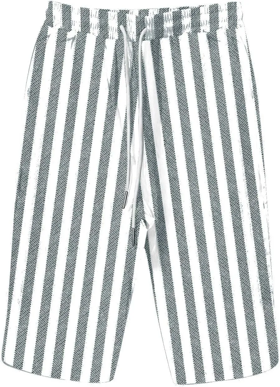Women Linen Pants Capri Pants Cotton Wide Leg Elastic Waist Straight Leg Trousers Casual Summer Lounge Trousers