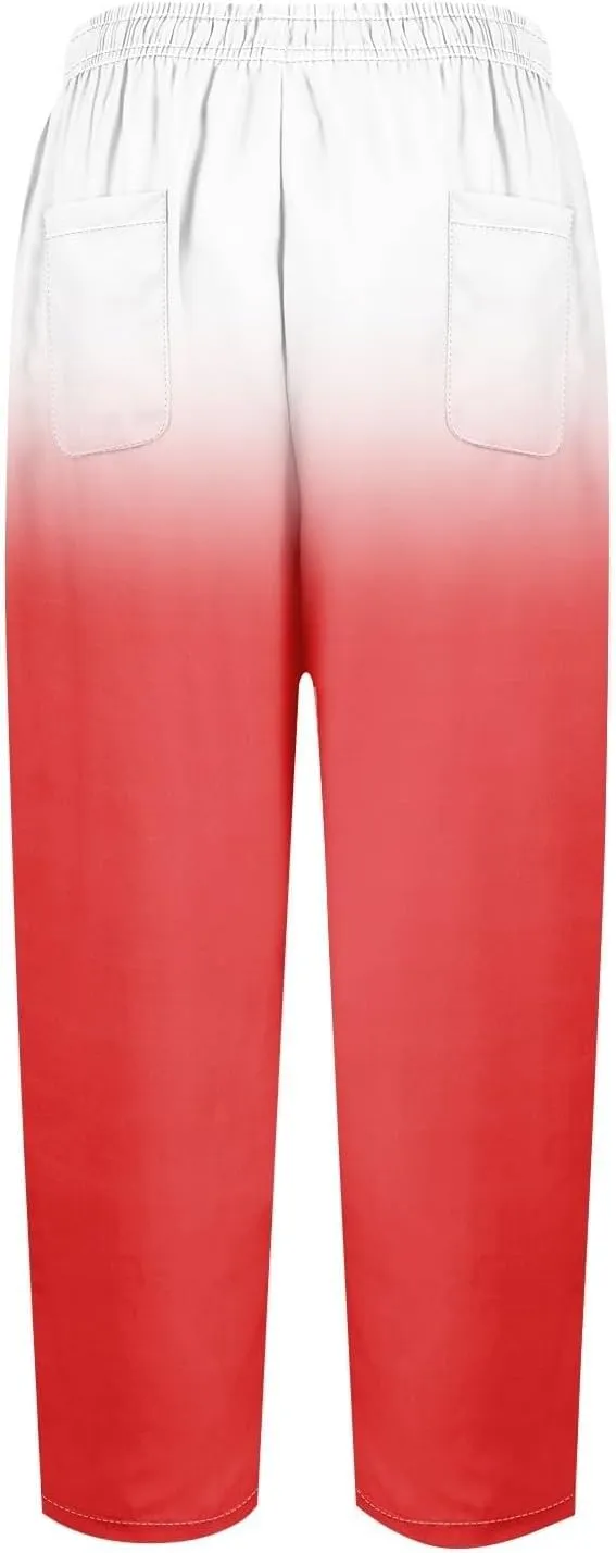 Women Linen Pants Lightweight Capri Pants Cotton Linen High Waisted Trousers Loose Summer Lounge Long Trousers