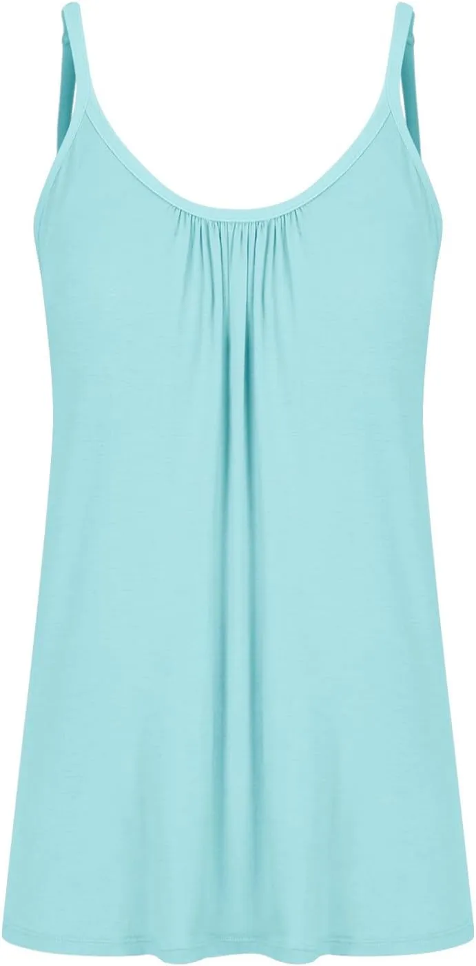 Women Plus Size Tank Top Built-in Bra Spaghetti Strap Camisole Scoop Neck Sleeveless Cami Top Loose Flowy Tunic Shirt