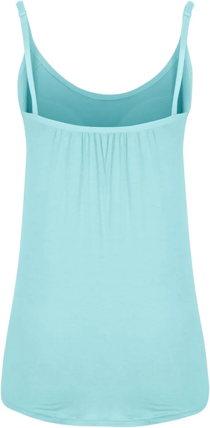 Women Plus Size Tank Top Built-in Bra Spaghetti Strap Camisole Scoop Neck Sleeveless Cami Top Loose Flowy Tunic Shirt