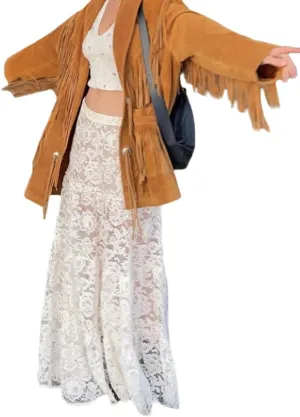 Women Sexy Sheer Lace White Flare Skirts Summer Floral Embroidered High Waist Long Maxi Beach Skirt