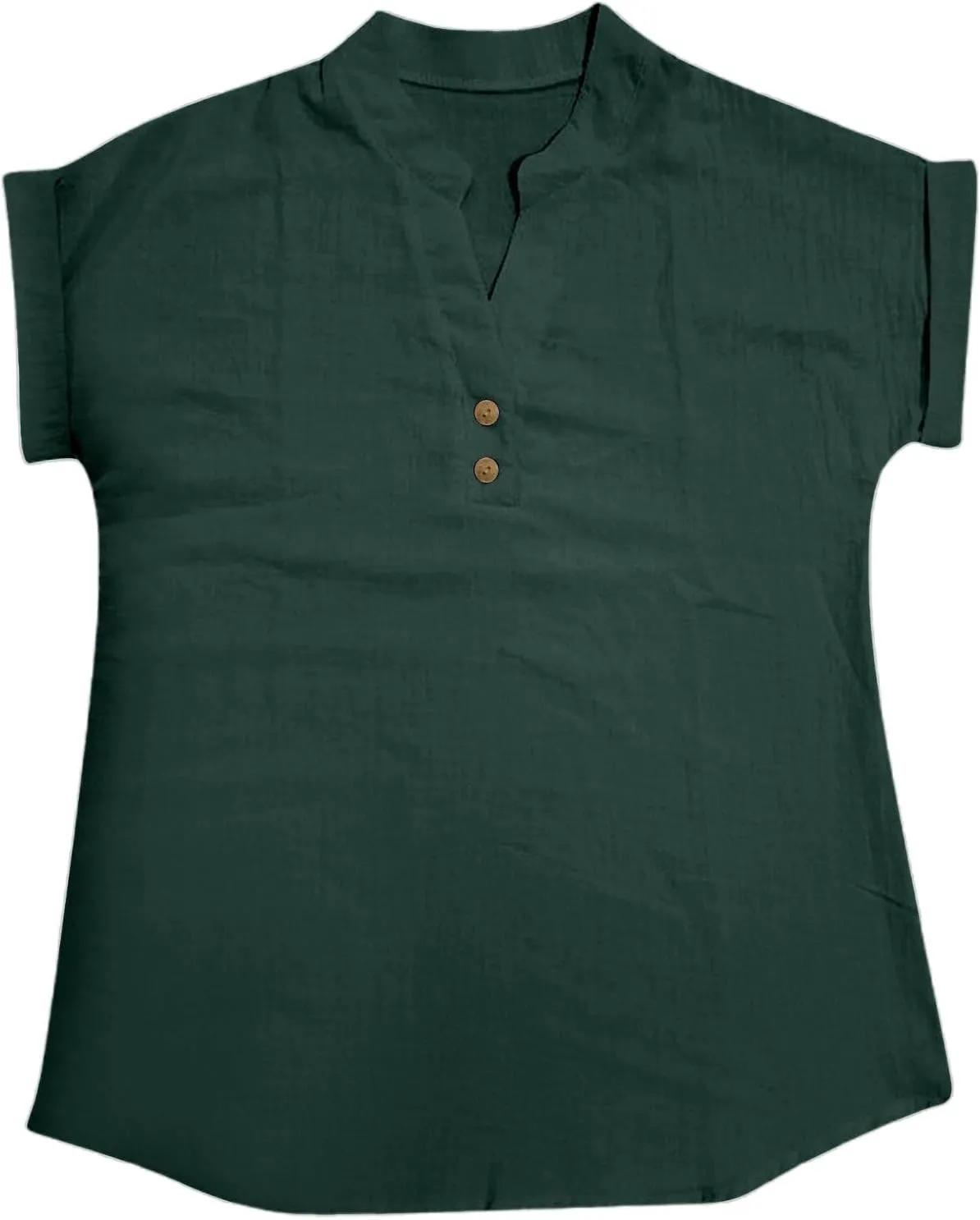 Women Short Sleeve Cotton Linen Shirt Casual V-Neck Oversized T Shirt Button Down Collar Loose Summer Tee Top