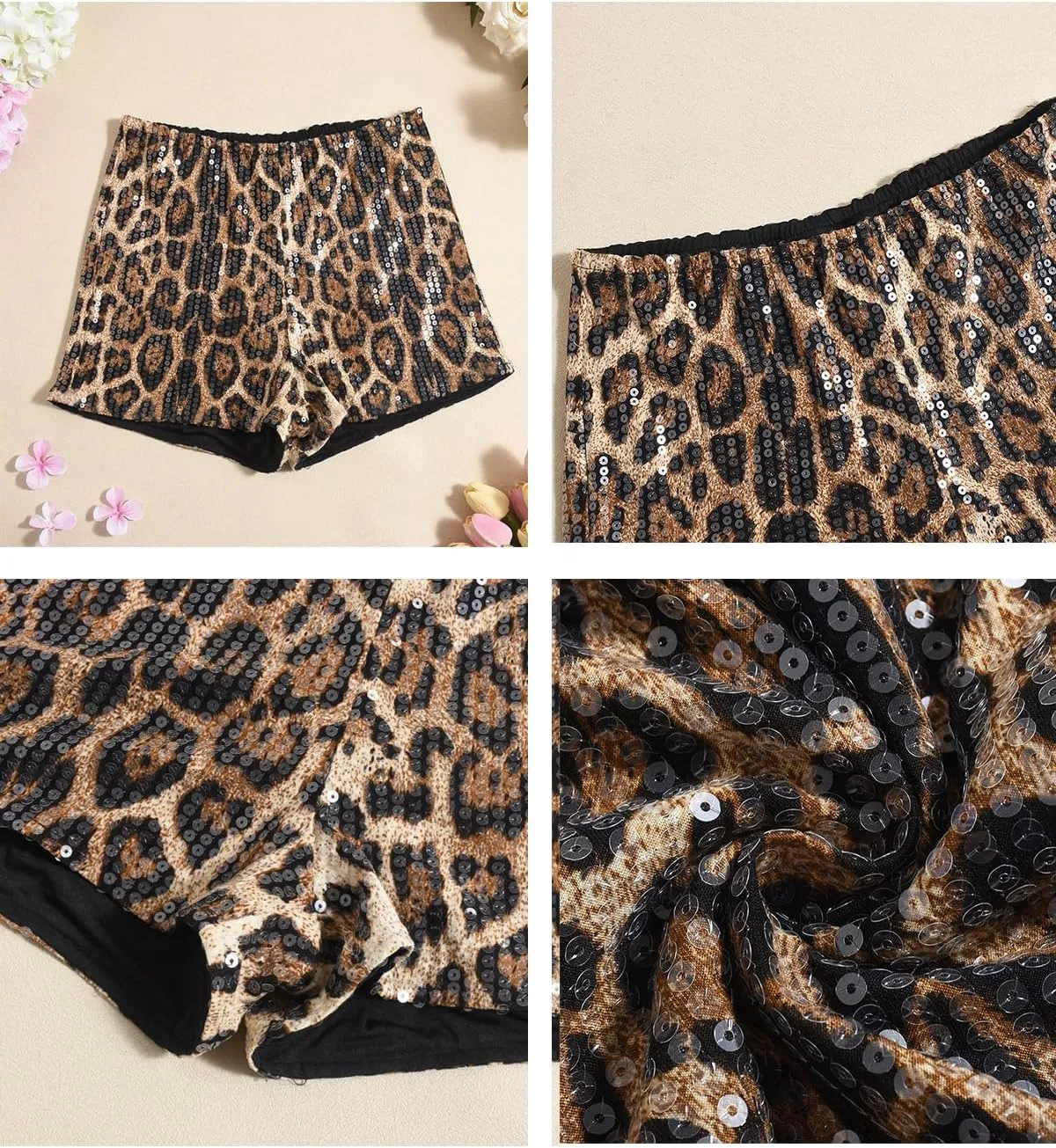 Women Shorts Summer Casual Booty Shorts Stretchy Waist Sequin Short Dance Pants Hot Bottoms