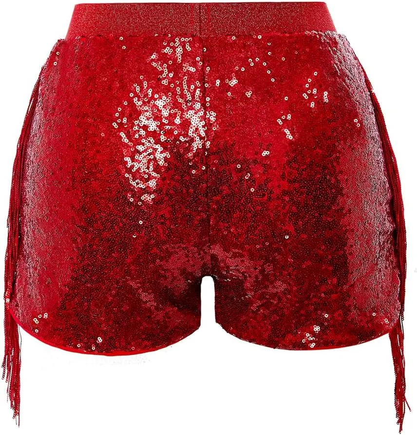 Women Shorts Tessel Sequin Sparkle Short Pants Ladies Birthday Party Shorts Halloween Clothes