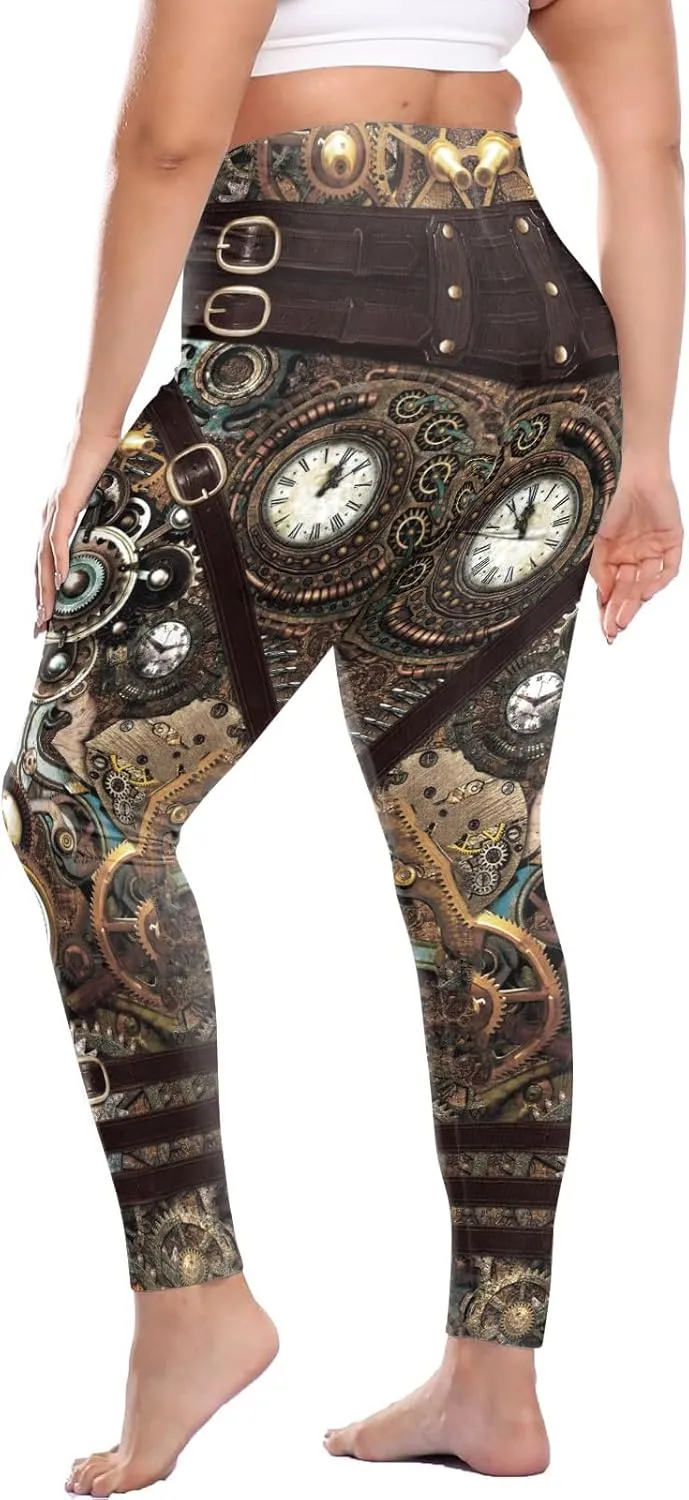 Women Steampunk Retro Leggings Comic Cosplay Punk Print Polyester Gothic Trousers Capris Pants XL-4XL Plus Size