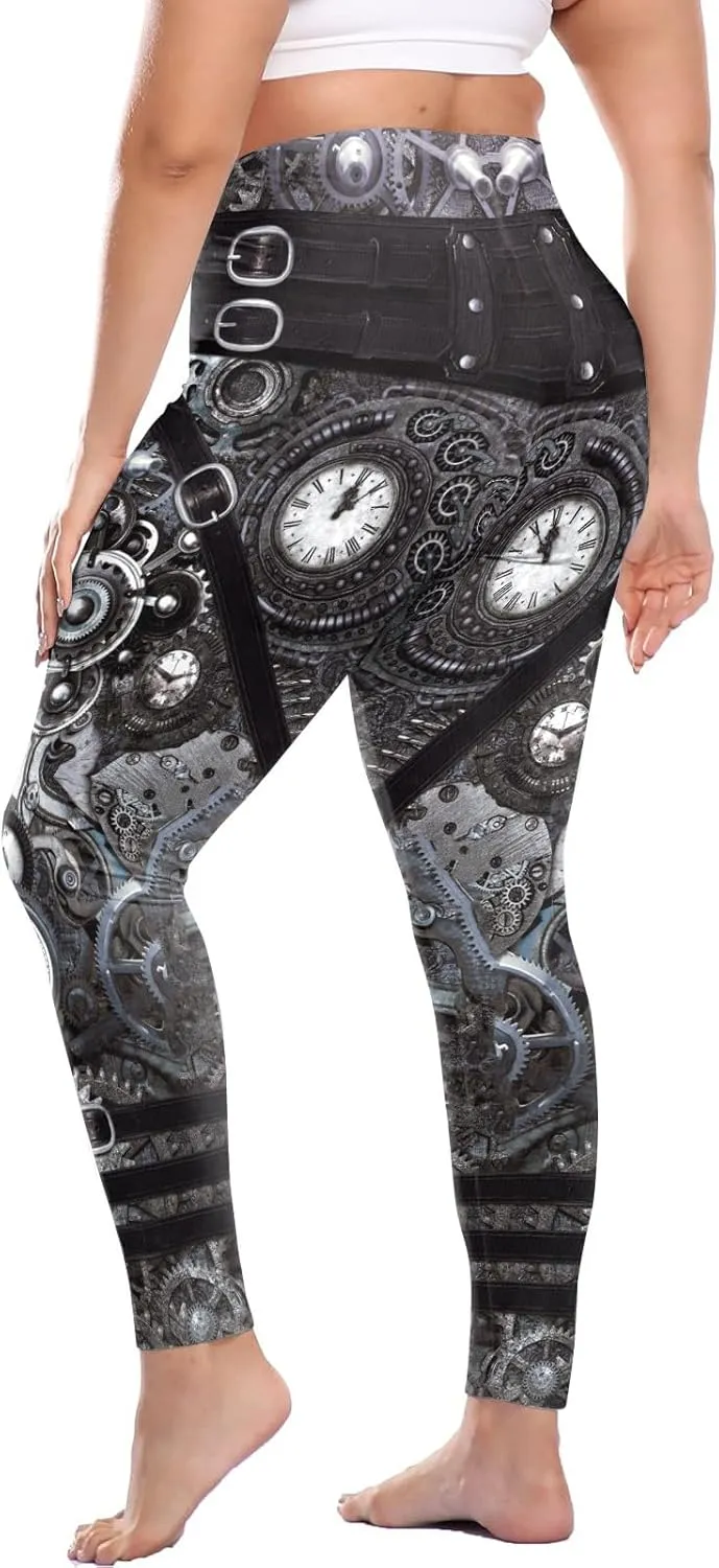Women Steampunk Retro Leggings Comic Cosplay Punk Print Polyester Gothic Trousers Capris Pants XL-4XL Plus Size
