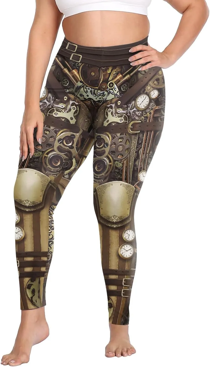 Women Steampunk Retro Leggings Comic Cosplay Punk Print Polyester Gothic Trousers Capris Pants XL-4XL Plus Size