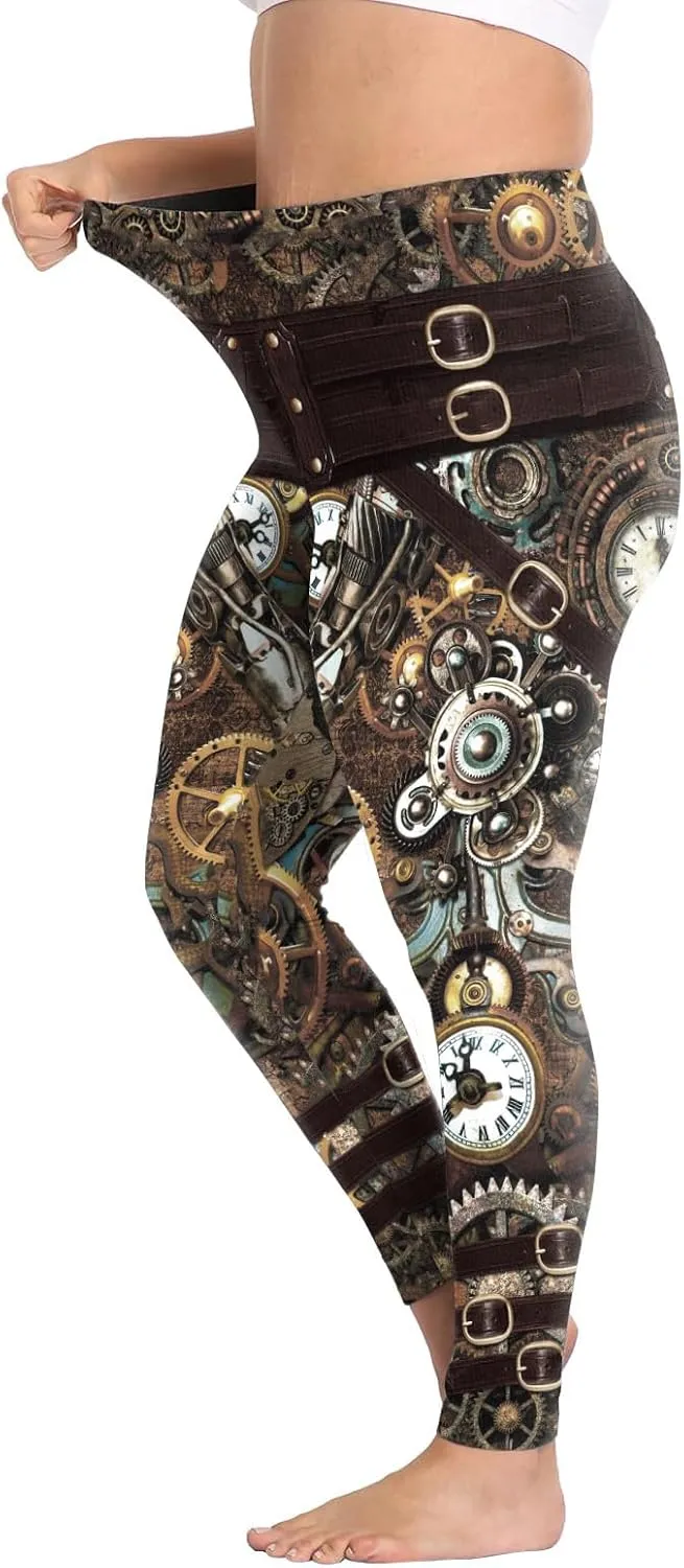 Women Steampunk Retro Leggings Comic Cosplay Punk Print Polyester Gothic Trousers Capris Pants XL-4XL Plus Size
