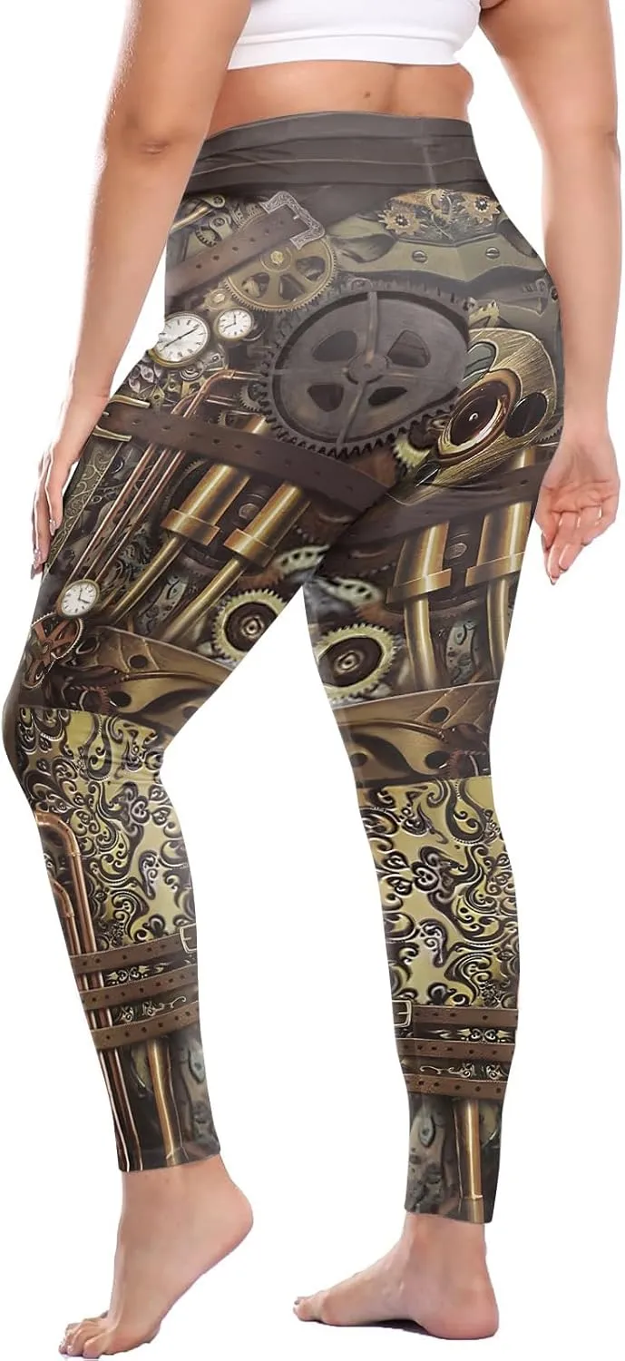 Women Steampunk Retro Leggings Comic Cosplay Punk Print Polyester Gothic Trousers Capris Pants XL-4XL Plus Size