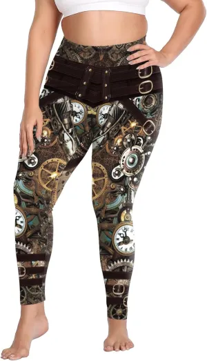 Women Steampunk Retro Leggings Comic Cosplay Punk Print Polyester Gothic Trousers Capris Pants XL-4XL Plus Size