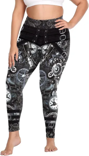 Women Steampunk Retro Leggings Comic Cosplay Punk Print Polyester Gothic Trousers Capris Pants XL-4XL Plus Size