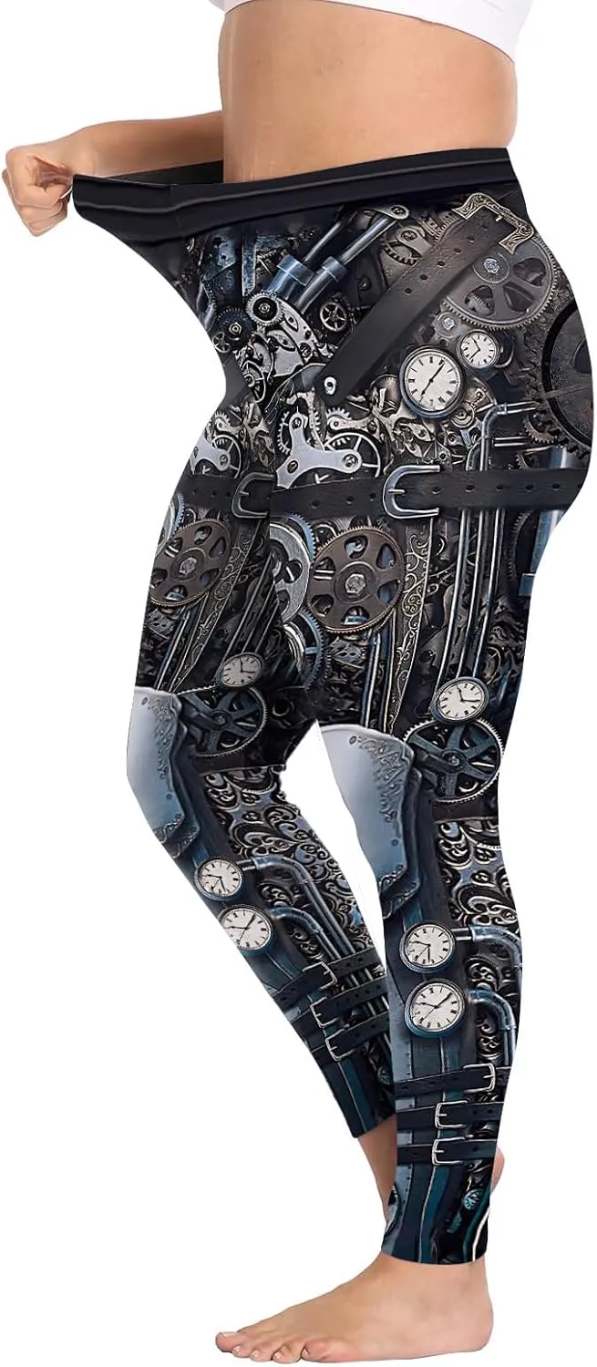 Women Steampunk Retro Leggings Comic Cosplay Punk Print Polyester Gothic Trousers Capris Pants XL-4XL Plus Size