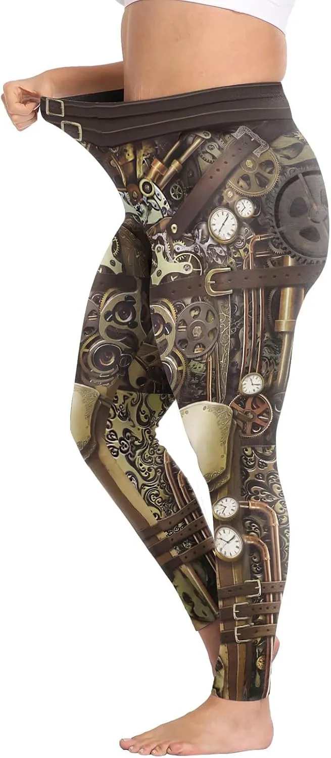 Women Steampunk Retro Leggings Comic Cosplay Punk Print Polyester Gothic Trousers Capris Pants XL-4XL Plus Size