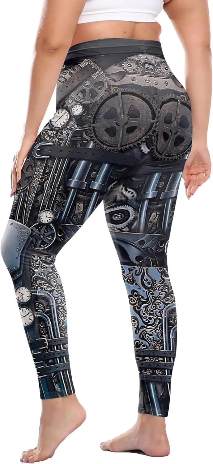 Women Steampunk Retro Leggings Comic Cosplay Punk Print Polyester Gothic Trousers Capris Pants XL-4XL Plus Size