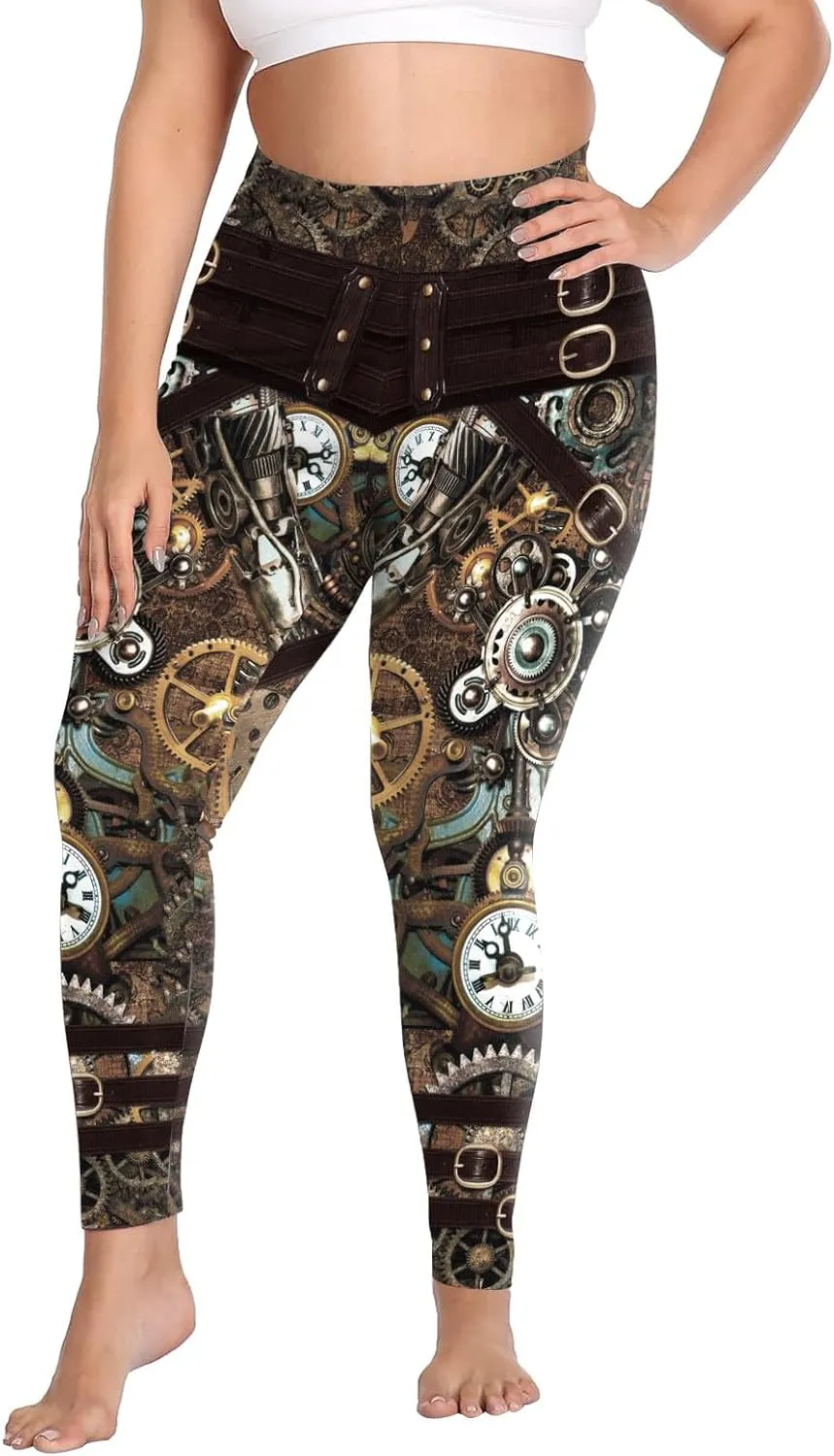 Women Steampunk Retro Leggings Comic Cosplay Punk Print Polyester Gothic Trousers Capris Pants XL-4XL Plus Size