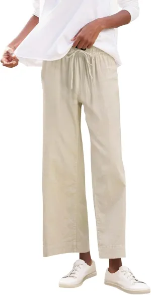 Women Summer Wide Leg Straight Trousers Casual Drawstring Waist Palazzo Pants with Pocket 2025 Cotton Linen Outfits