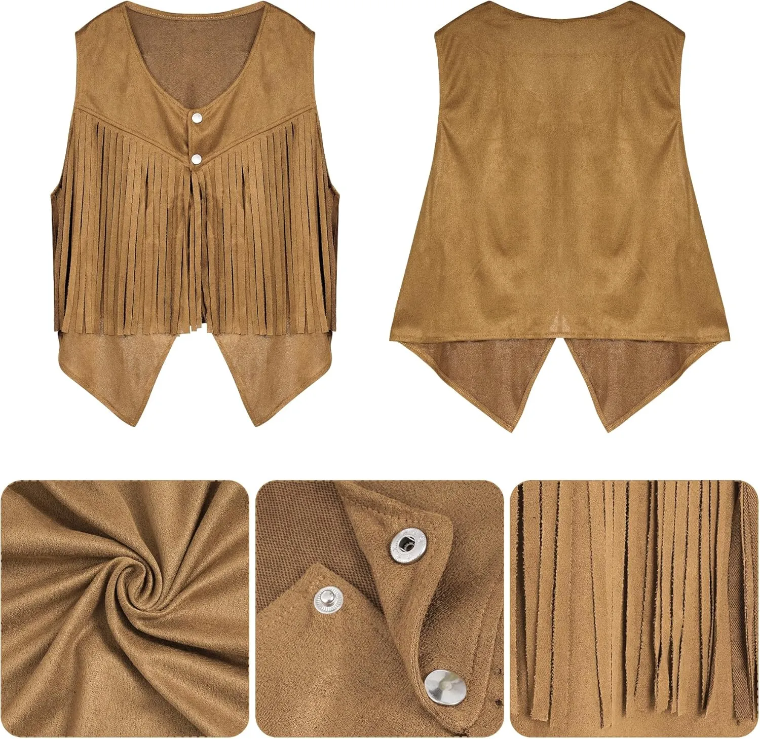 Women Tassel Vest 70s Hippie Sleeveless Faux Suede Rivets Fringe Vest Waistcoat Jacket Cowgirl Outfits
