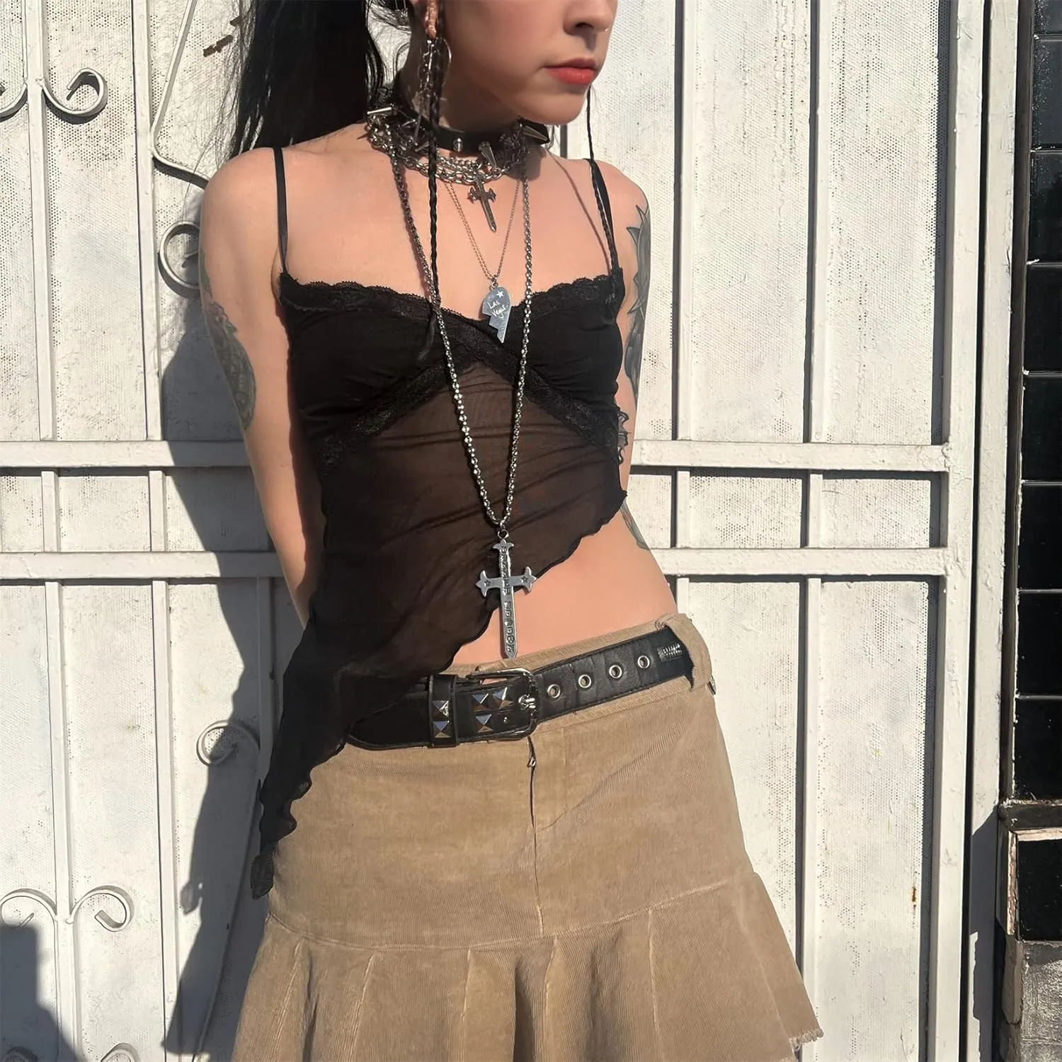 Women Y2k Fairycore Lace Trim Backless Camisoles Top Sexy Low Cut Spaghetti Strap Top Grunge Summer Tank Streetwear