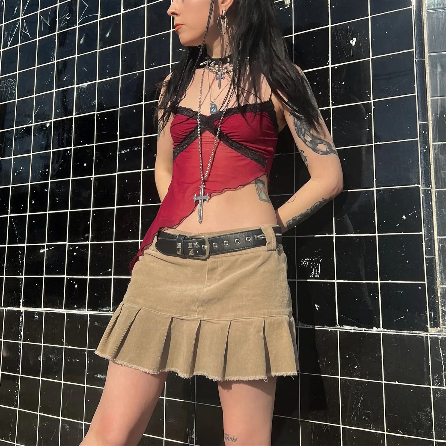 Women Y2k Fairycore Lace Trim Backless Camisoles Top Sexy Low Cut Spaghetti Strap Top Grunge Summer Tank Streetwear