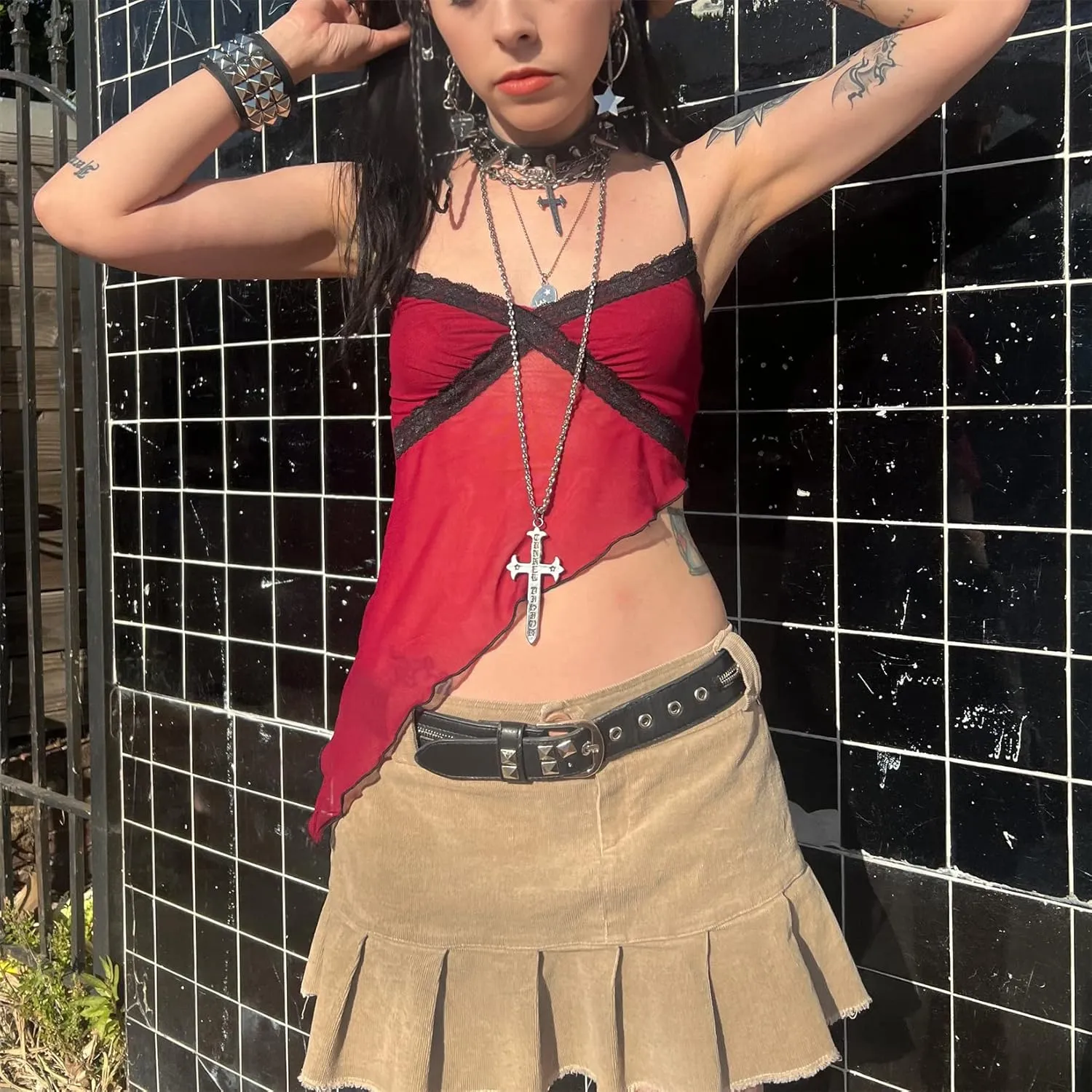 Women Y2k Fairycore Lace Trim Backless Camisoles Top Sexy Low Cut Spaghetti Strap Top Grunge Summer Tank Streetwear
