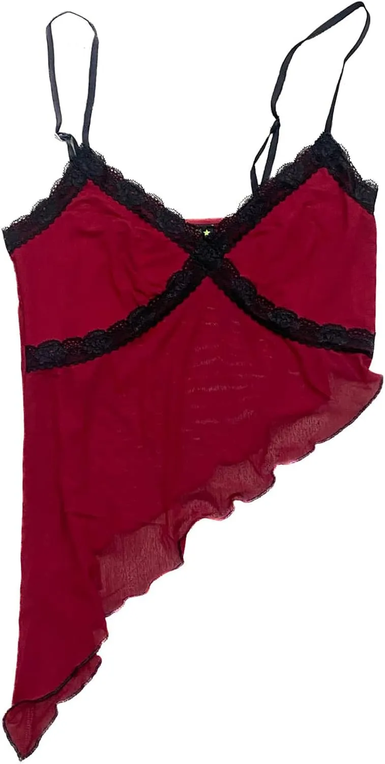 Women Y2k Fairycore Lace Trim Backless Camisoles Top Sexy Low Cut Spaghetti Strap Top Grunge Summer Tank Streetwear