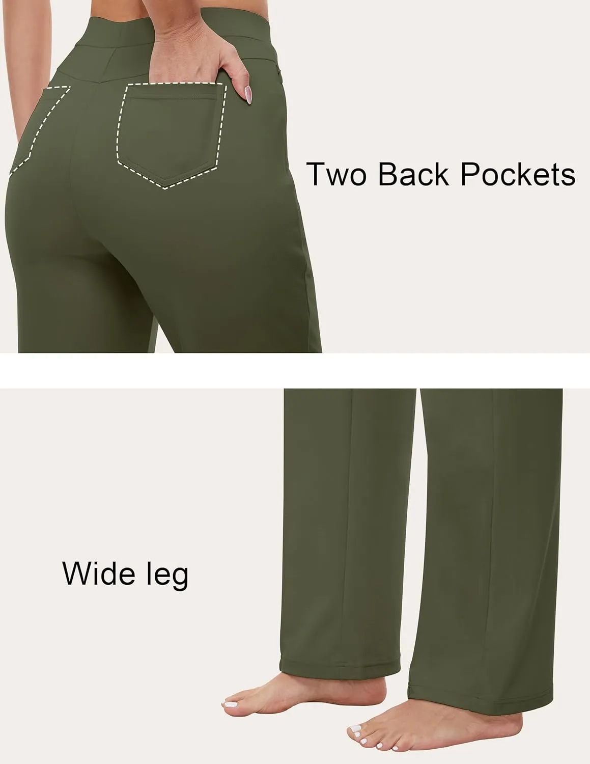 Womens 27"/29"/31" Wide Leg Pull On Loose Yoga Gym Pants, High Waist Tall, Petite, Regular Work Business Slacks