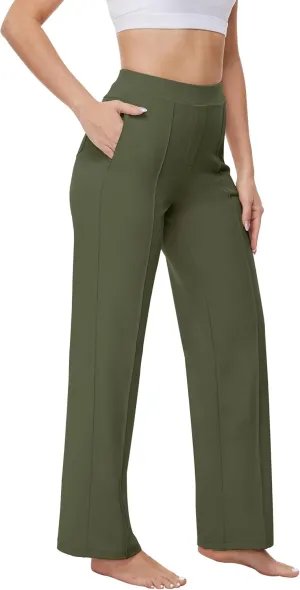 Womens 27"/29"/31" Wide Leg Pull On Loose Yoga Gym Pants, High Waist Tall, Petite, Regular Work Business Slacks