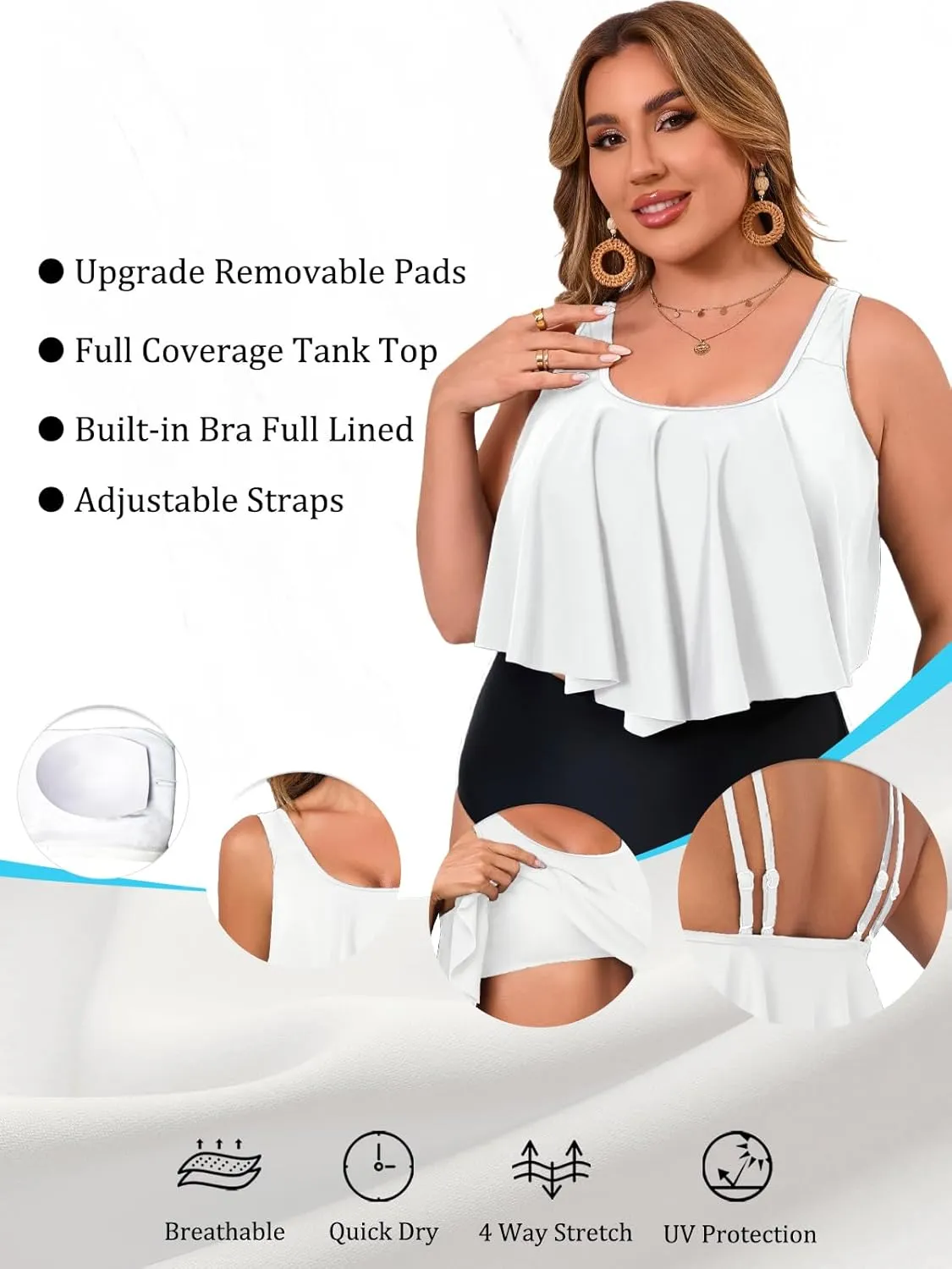 Women's Bikini Top Tankini Tops Push Up Bathing Suit Top Flounce Swimsuit Tops Swim Bra for Large Bust