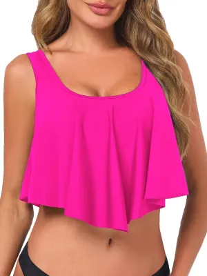 Women's Bikini Top Tankini Tops Push Up Bathing Suit Top Flounce Swimsuit Tops Swim Bra for Large Bust