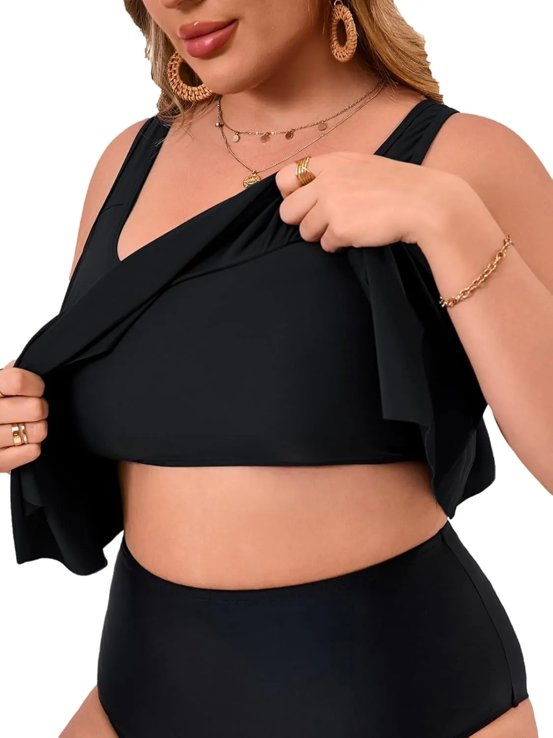 Women's Bikini Top Tankini Tops Push Up Bathing Suit Top Flounce Swimsuit Tops Swim Bra for Large Bust