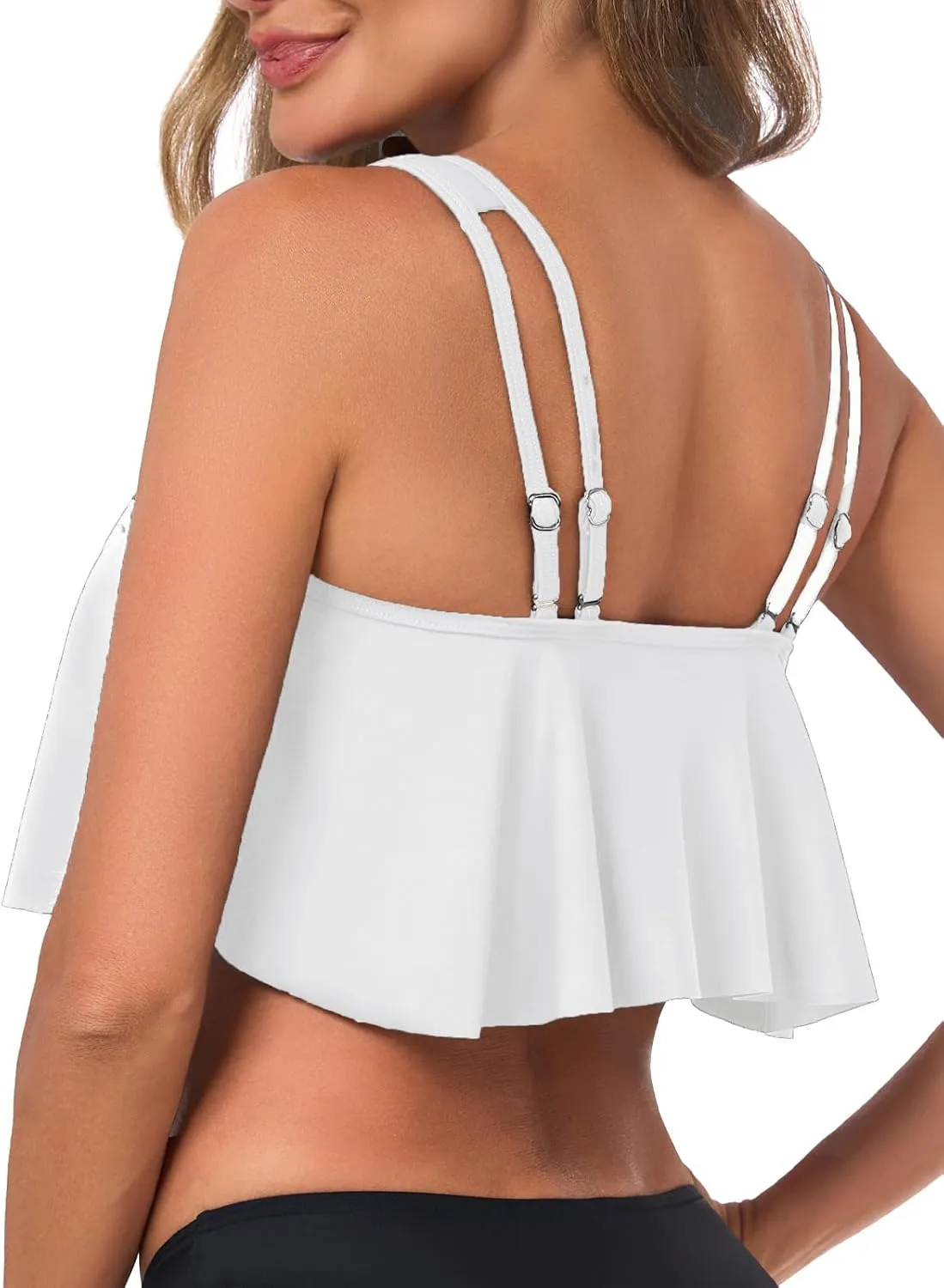 Women's Bikini Top Tankini Tops Push Up Bathing Suit Top Flounce Swimsuit Tops Swim Bra for Large Bust