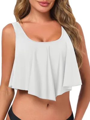 Women's Bikini Top Tankini Tops Push Up Bathing Suit Top Flounce Swimsuit Tops Swim Bra for Large Bust