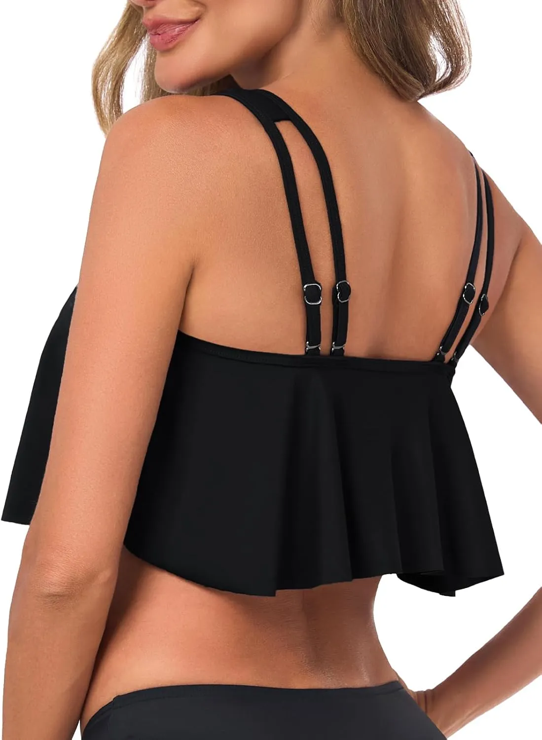 Women's Bikini Top Tankini Tops Push Up Bathing Suit Top Flounce Swimsuit Tops Swim Bra for Large Bust