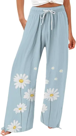 Womens Boho Wide Leg Pants High Waist Summer Casual Loose Fit Palazzo Trousers Floral Beach Vacation Clothes 2025