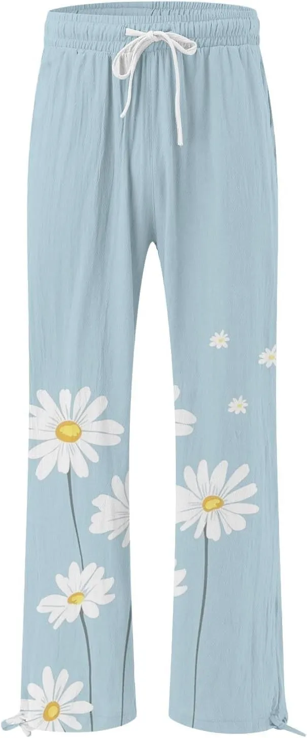 Womens Boho Wide Leg Pants High Waist Summer Casual Loose Fit Palazzo Trousers Floral Beach Vacation Clothes 2025