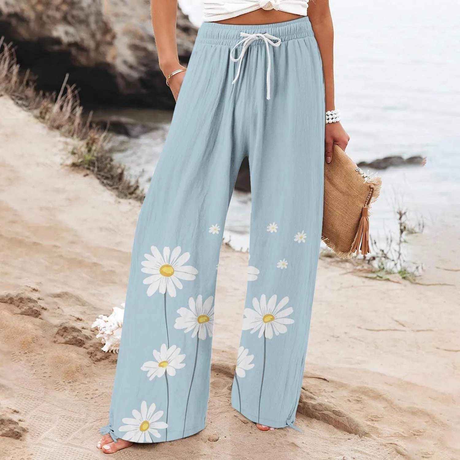 Womens Boho Wide Leg Pants High Waist Summer Casual Loose Fit Palazzo Trousers Floral Beach Vacation Clothes 2025