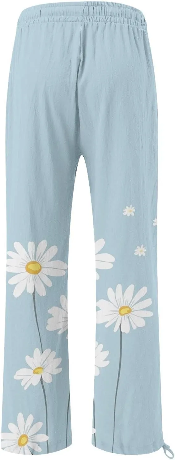 Womens Boho Wide Leg Pants High Waist Summer Casual Loose Fit Palazzo Trousers Floral Beach Vacation Clothes 2025