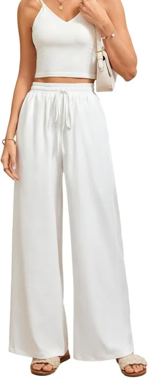Women's Casual Pants Elastic Waisted Summer Business Wrinkle Free High Waisted Office with Pockets Palazzo Pants