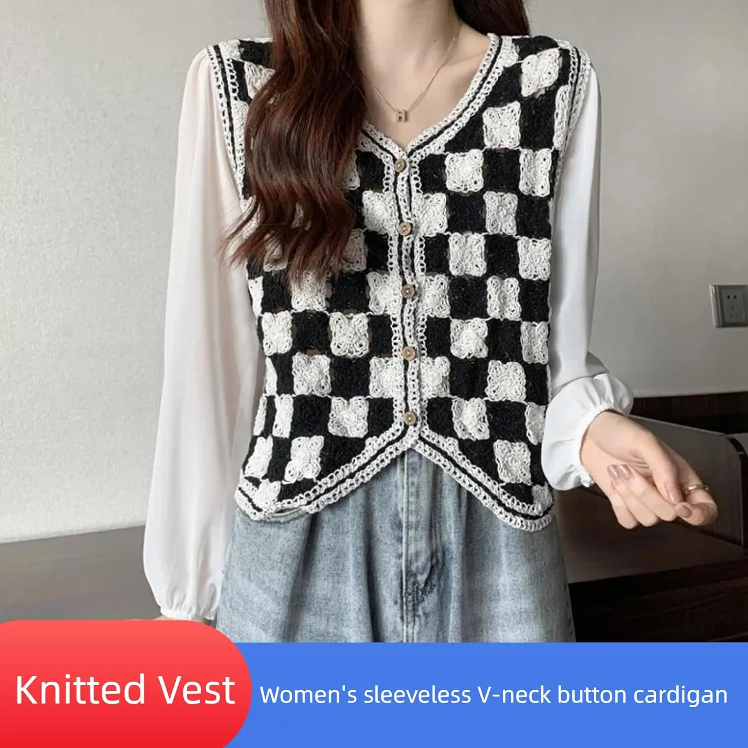 Women's Casual Sleeveless V-Neck Buttoned Knit Cardigan Short Knit Vest