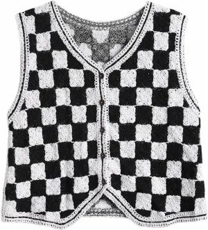 Women's Casual Sleeveless V-Neck Buttoned Knit Cardigan Short Knit Vest