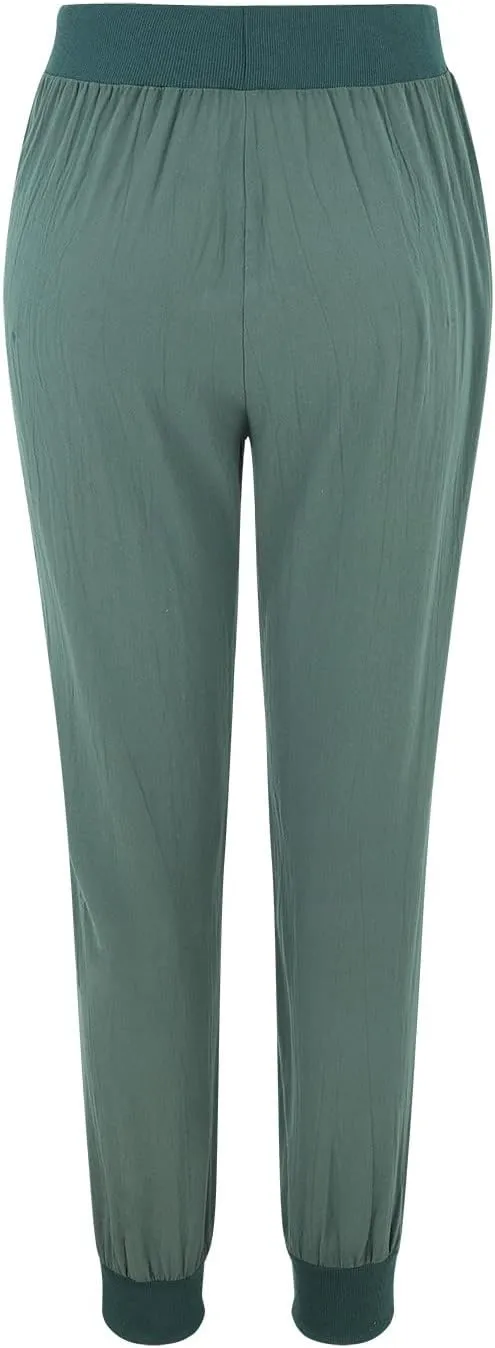 Womens Cotton Linen Jogger Pants Tapered Leg Summer Casual Back Elastic Waist Beach Pants Drawstring Trousers with Pockets