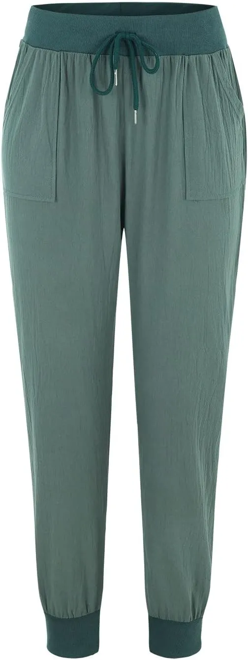 Womens Cotton Linen Jogger Pants Tapered Leg Summer Casual Back Elastic Waist Beach Pants Drawstring Trousers with Pockets